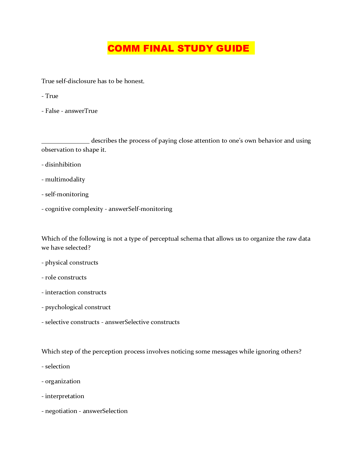 Preview image of COMM FINAL STUDY GUIDE document